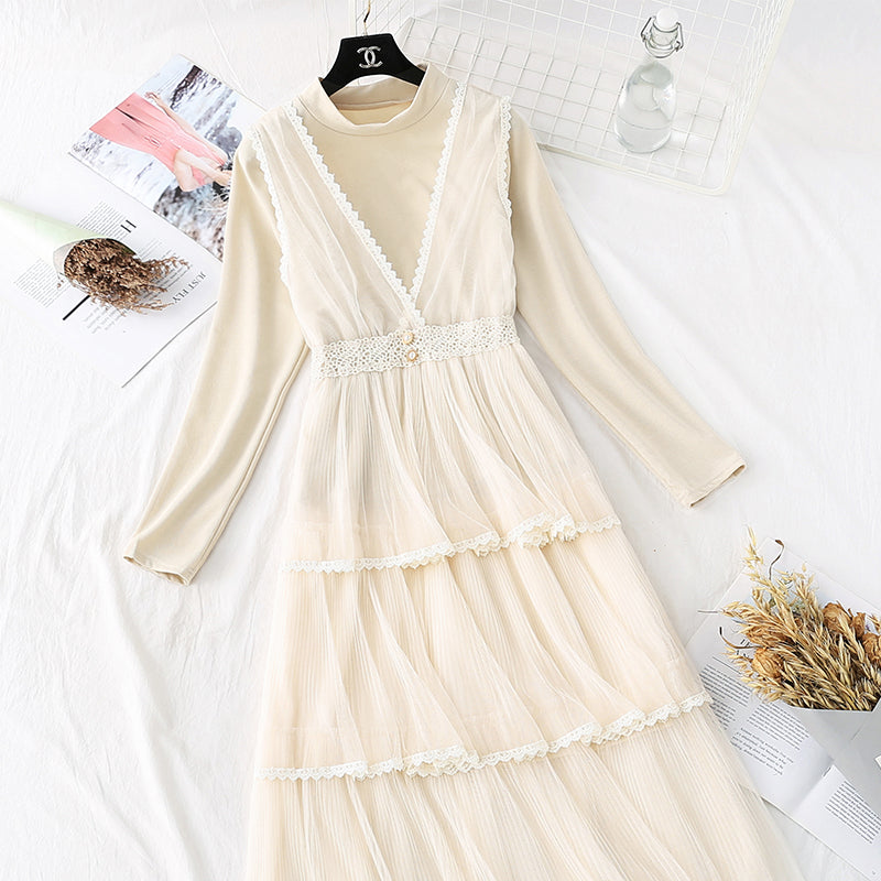 Long cake skirt knee set skirt two piece set  4490