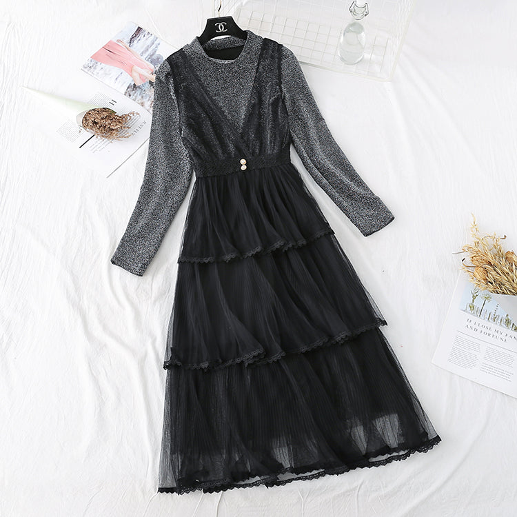 Long cake skirt knee set skirt two piece set  4490