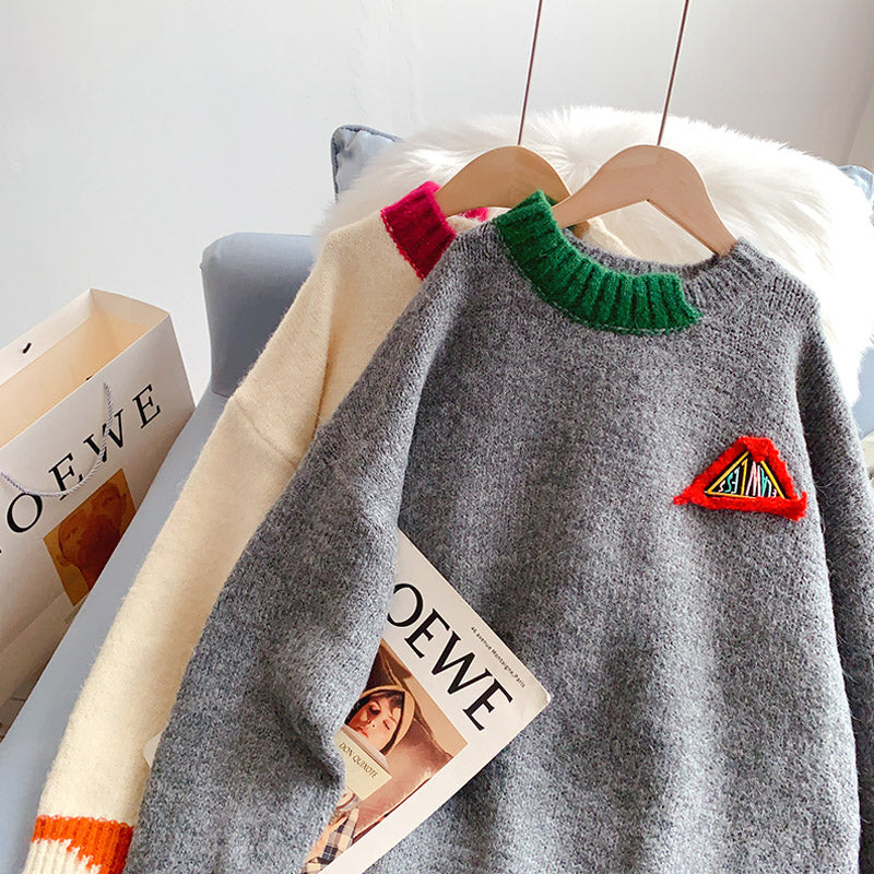 Rundhals-Pullover im College-Stil, neues Top 5167