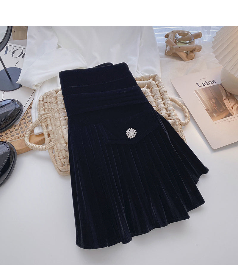 New Korean high waist slim, niche design, pressure pleated skirt  5395