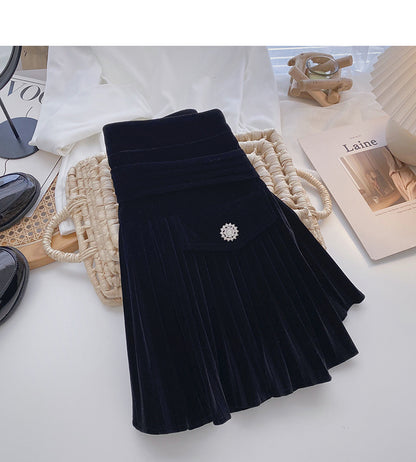 New Korean high waist slim, niche design, pressure pleated skirt  5395