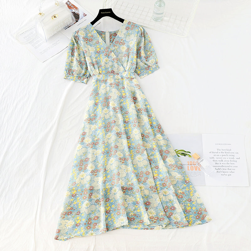 French Vintage chiffon dress with slim waist  4671