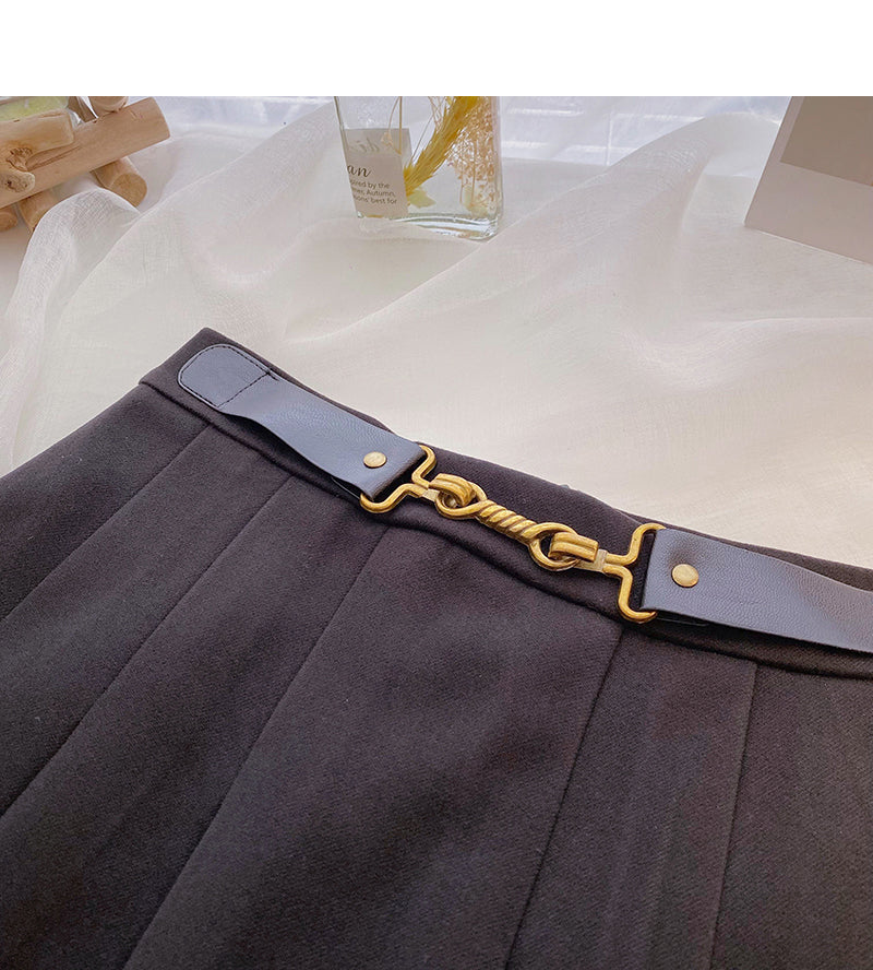 Hong Kong style leisure high waist A-line pleated skirt  5388