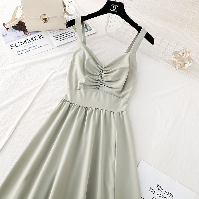Suspender dress, French retro temperament, slim waist, Sen skirt  4501