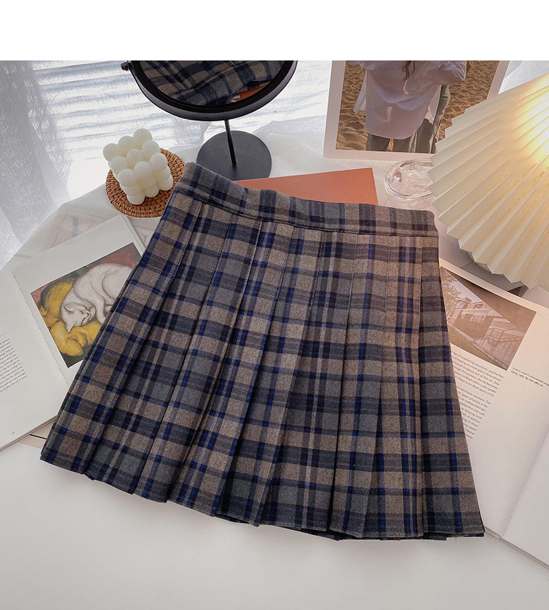Alterungsreduzierender Retro-Studentenrock in A-Form mit hoher Taille und Karomuster 5473