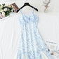 Design sense niche purple fishtail skirt Chiffon floral suspender dress  4409