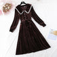 French retro golden velvet dress super xiansen long skirt  4499