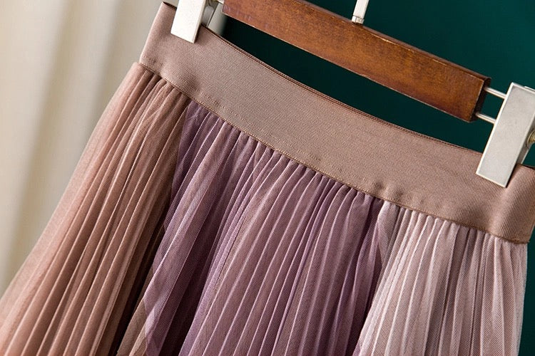 New color mesh gauze skirt, matching color splicing pleated skirt  3702