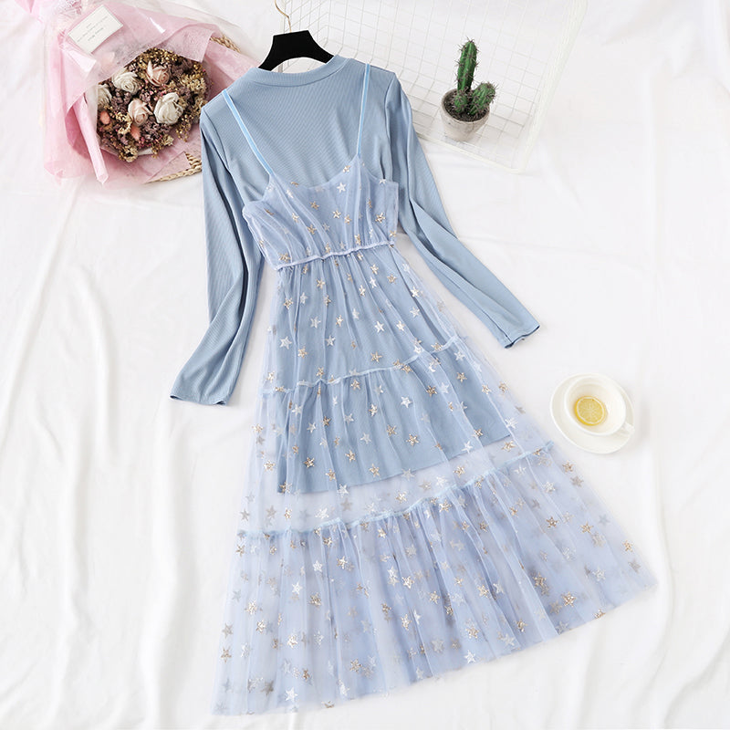 French minority pentagonal star mesh suit skirt  4467