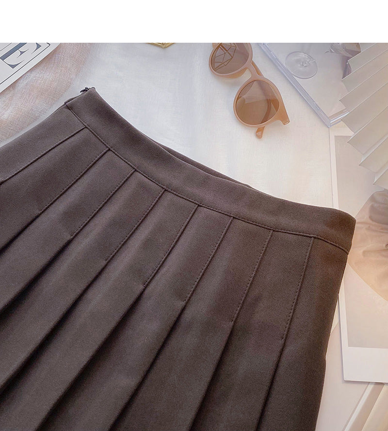 Korean simple and fashionable solid color high waist A-shaped skirt  5548