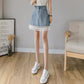 New, high-waisted denim patchwork A-line skirt, casual skirt  3606