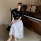White midi skirt, high waist A-line skirt  3648