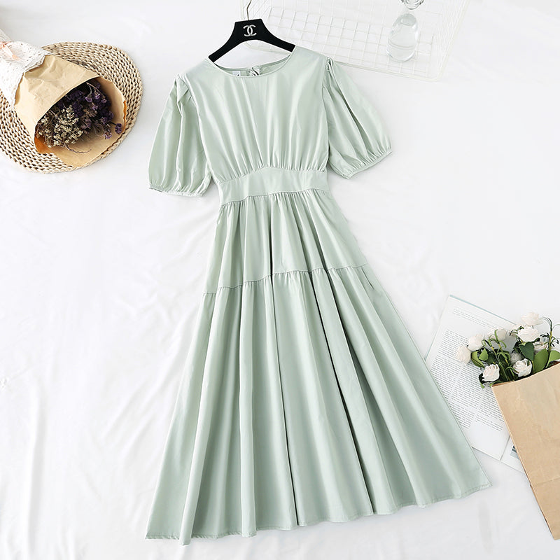 New style slim waist with bubble sleeves French minority long skirt  4506