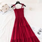 Cotton hemp suspender dress retro long skirt with slim waist  4113