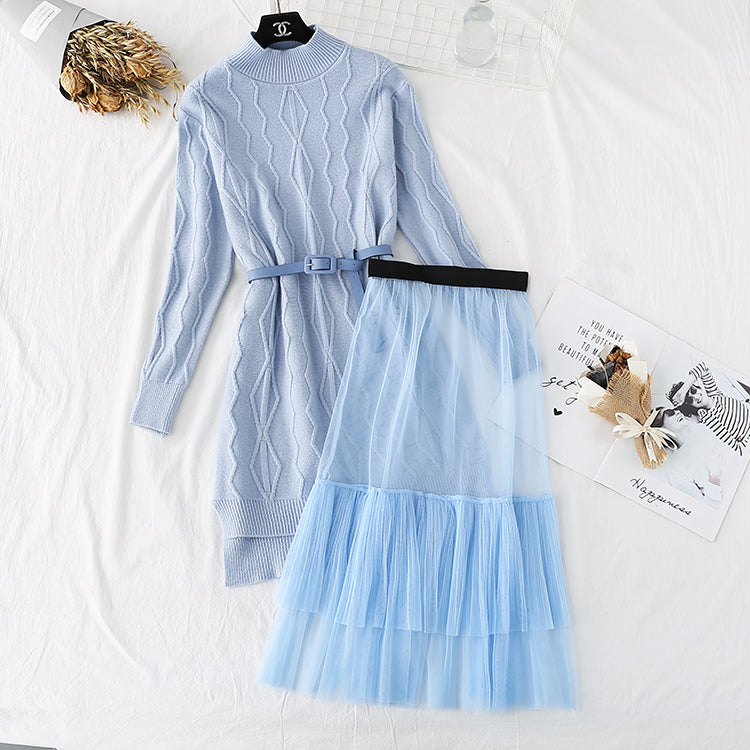 Over knee knit sweater and mesh skirt  4317