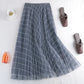 New early spring style, mesh skirt, plaid print pleated skirt  3709