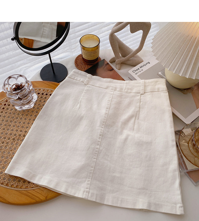 Minority design split A-line solid color high waist thin short skirt fashion  5404