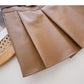 Age reducing pleated high waist A-line skirt with belt  5482