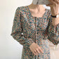 Knielanges Vintage-Blumenkleid mit eckigem Ausschnitt und Schnürung 3911