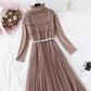 Mesh vest skirt + high neck bottomed shirt two-piece set  4376