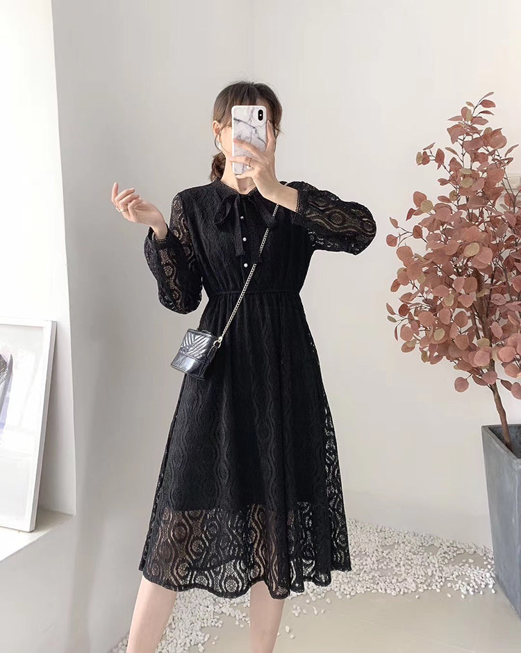 High and thin temperament goddess long sleeve Knee Skirt  3870