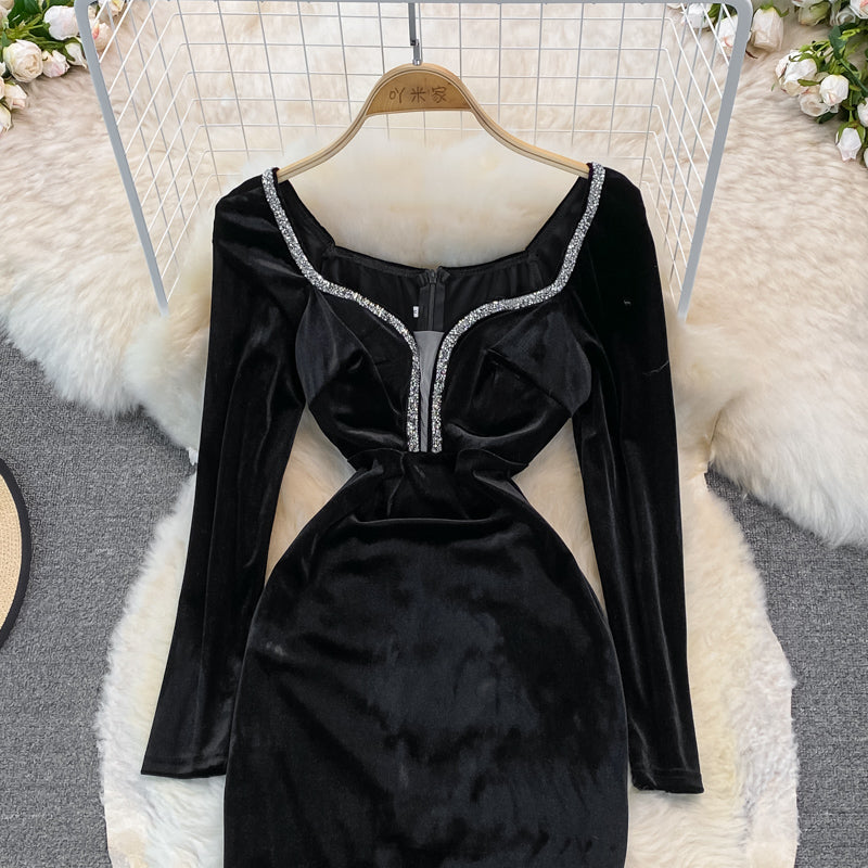 Samt mit Diamant-Temperament, schmaler Taille, sexy Hüftwickelkleid 3750