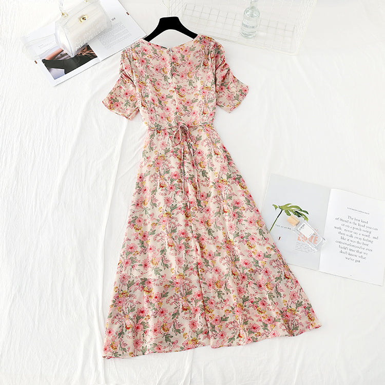 New French square neck long skirt with slim waist and Daisy Chiffon Skirt  4620