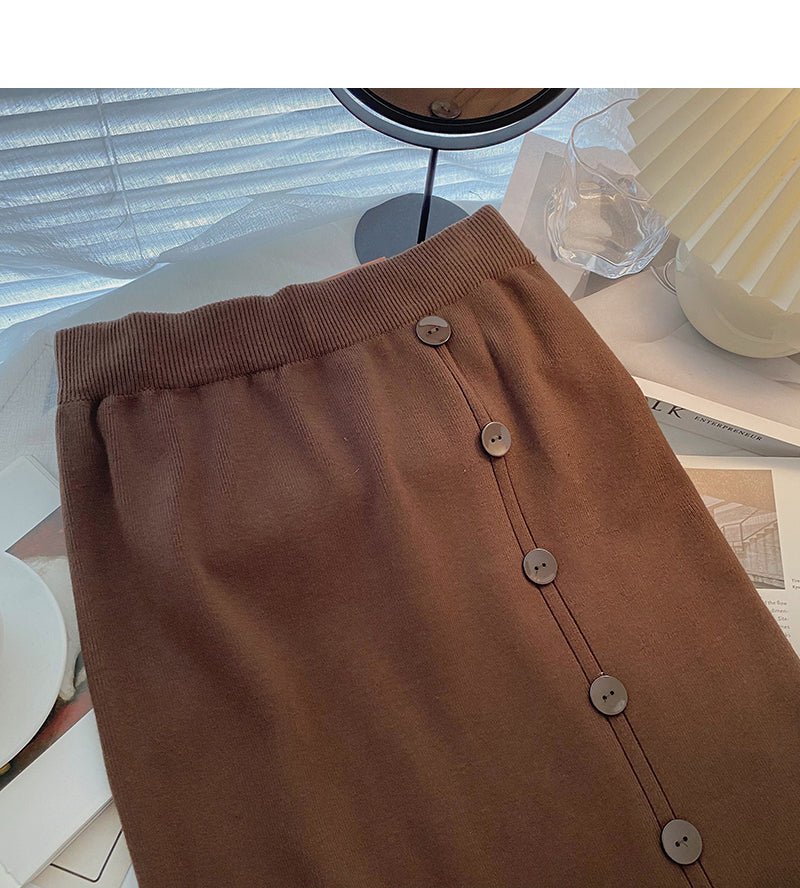 Design Sense, einreihiger, geteilter A-Linien-Schmal-Strickrock 5741