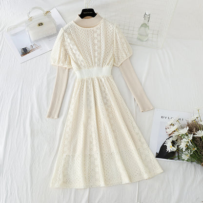 Spitzenkleid Modetrend Damen gestrickt halbhoher Kragen Innenmatch 4907