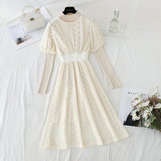 Spitzenkleid Modetrend Damen gestrickt halbhoher Kragen Innenmatch 4907