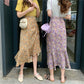 Midi floral skirt, new style, high waist, drawstring fishtail A-line skirt  3652