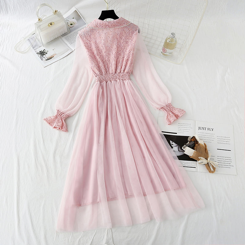 Sequin lace dress doll neck French gauze Fairy Dress  4433