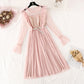 French retro knee pleated long skirt  4043