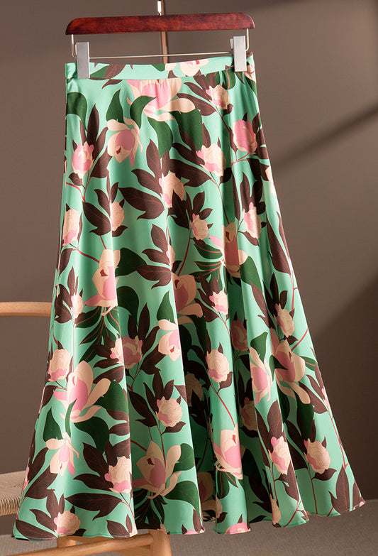 Floral printed skirt, heavy silk A-line skirt, midi skirt  3634