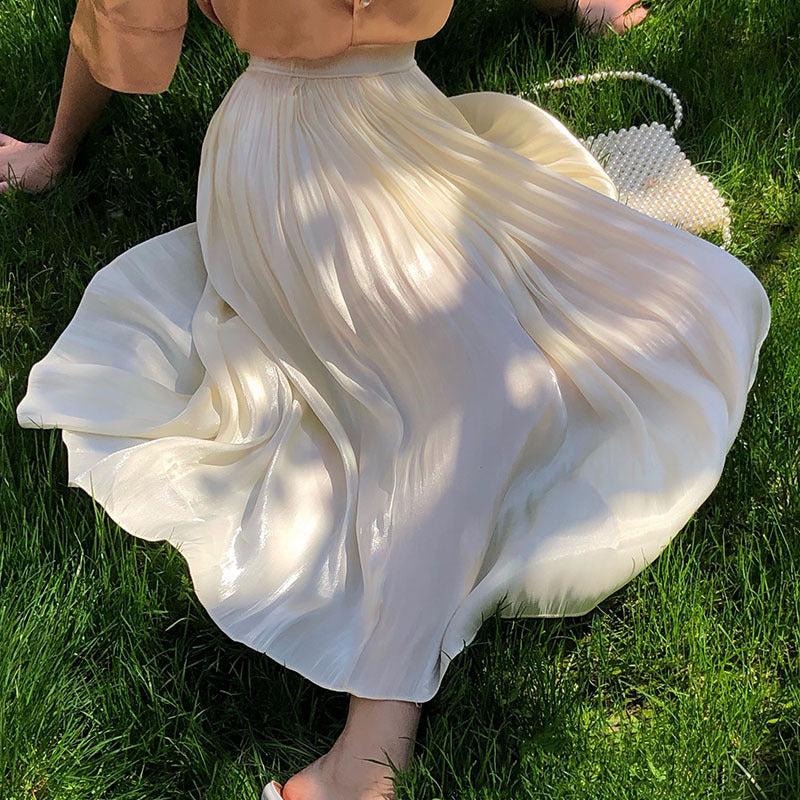 Luminous copper ammonia silk half skirt, pearlescent pleats bright silky skirt, midi A line skirt  3591