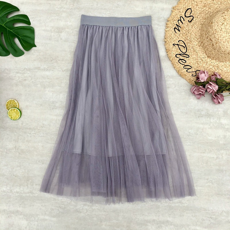 High waist skirt, pleated net gauze skirt, elastic waist puffy fairy skirt A-line skirt  3683