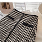Bird check high waist single breasted A-line skirt  5281