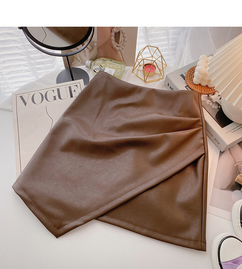 Korean irregular PU leather high waist wrap hip slim fashion skirt  5378