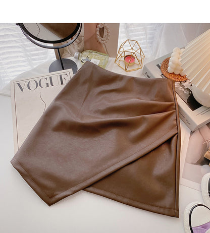 Korean irregular PU leather high waist wrap hip slim fashion skirt  5378