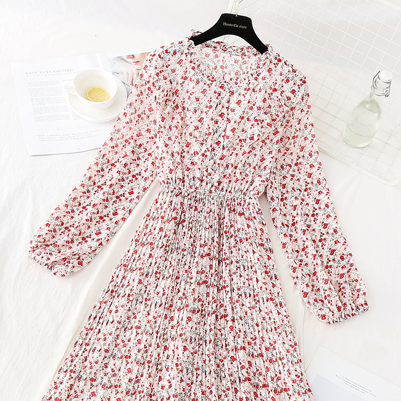 New knee pleated Floral Dress  4575