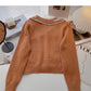 Western style retro embroidered doll neck short long sleeve Knitted Top  5969