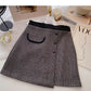 New Korean casual retro design button high waist color blocking a-word skirt  5333