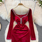 Samt mit Diamant-Temperament, schmaler Taille, sexy Hüftwickelkleid 3750