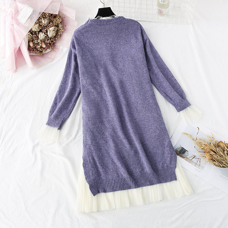 Retro-Pullover-Pullover + Rock mit Netzboden, zweiteiliger Anzugrock 3957