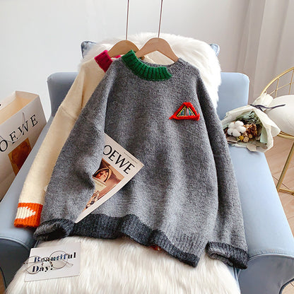 Rundhals-Pullover im College-Stil, neues Top 5167