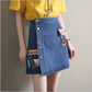 Denim-skirt A-line skirt, new style, high waist skirt, vintage embroidery skirt  3607