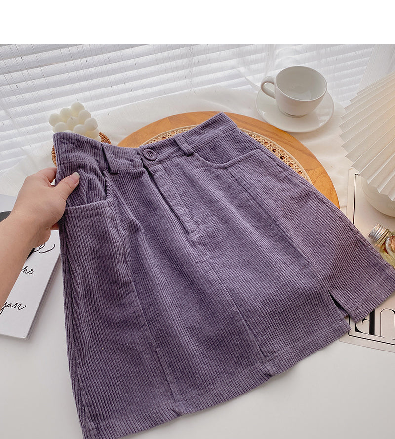 Hüftwickelrock aus Cord mit hoher Taille 5292