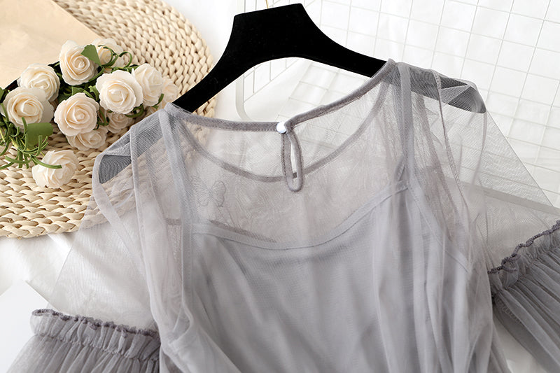 French fairy flower gauze suspender skirt  3728