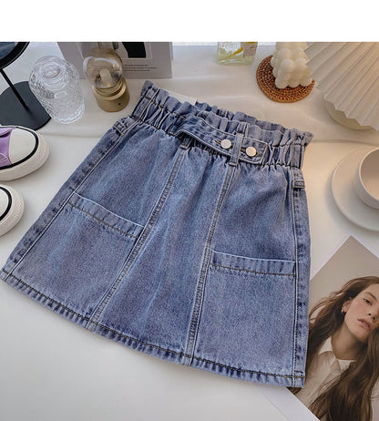 Versatile slim elastic waist denim Vintage A-line skirt  5340