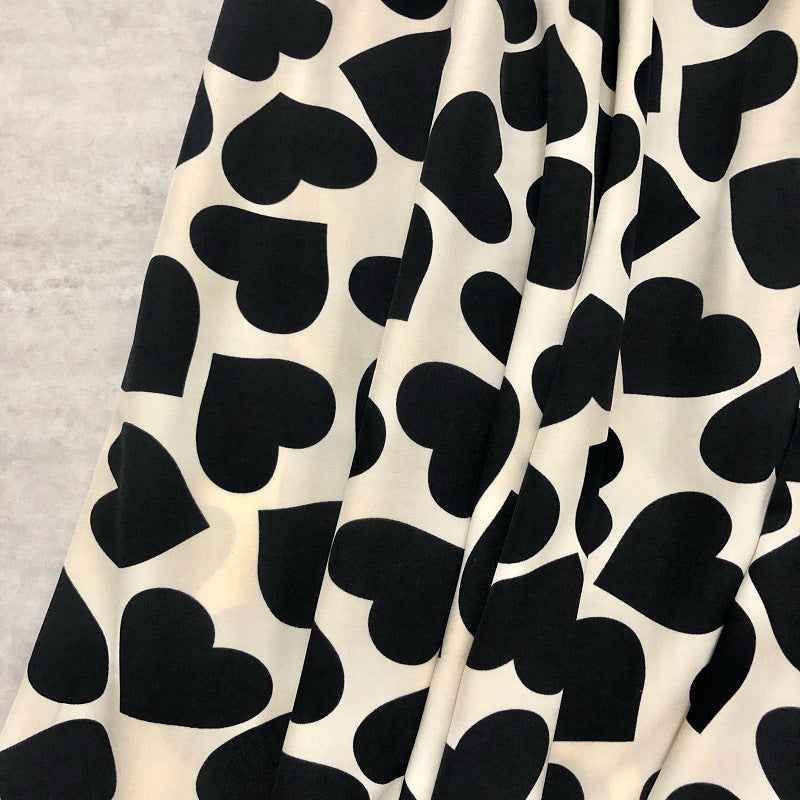 Summer skirt, heart print A-line skirt, cotton drape midi umbrella skirt  3676